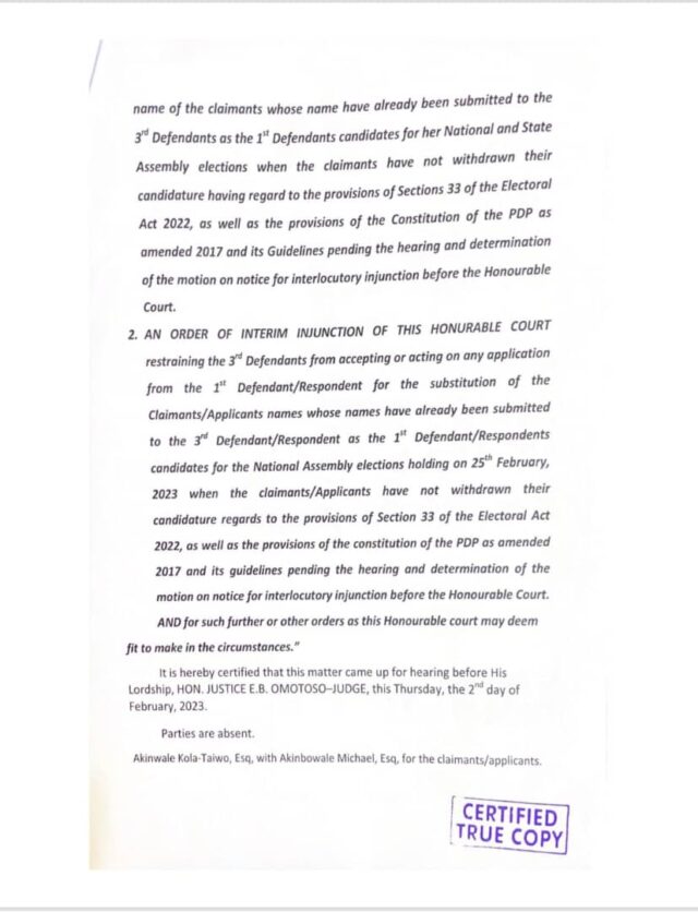 Court ordered PDP NWC, Ayu, others